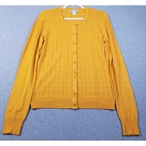 Allison + Zoe Cardigan Women's Large L Yellow Button Up Knit Sweater Stretch